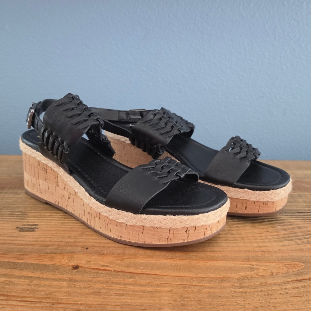 Frye and Co Womens Lavish Wedge Sandals Black‎ Woven Platform Cork 6M